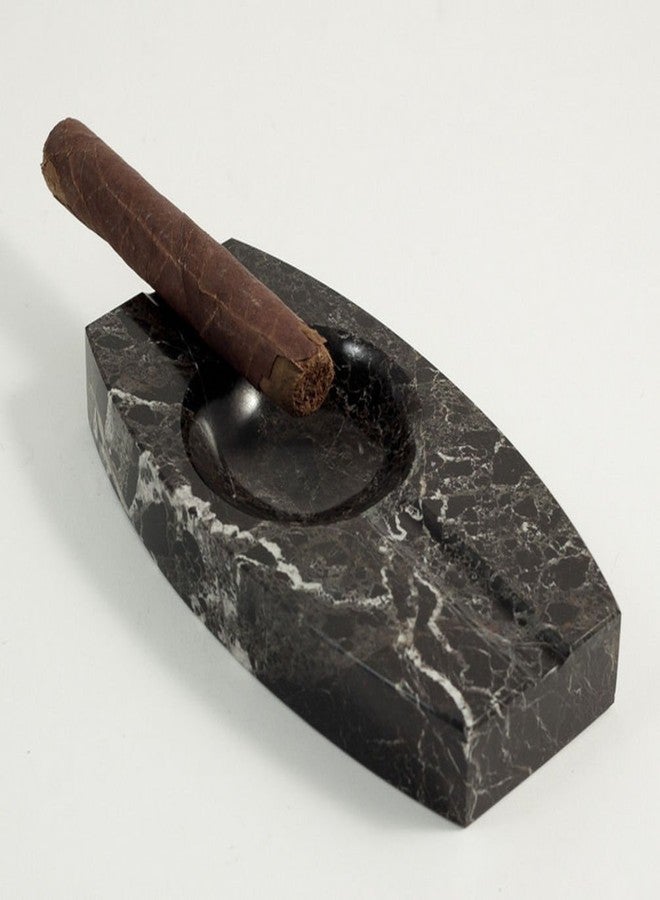 Bey-Berk Oval Black"Zebra" Marble Two Cigar Ashtray. One Size